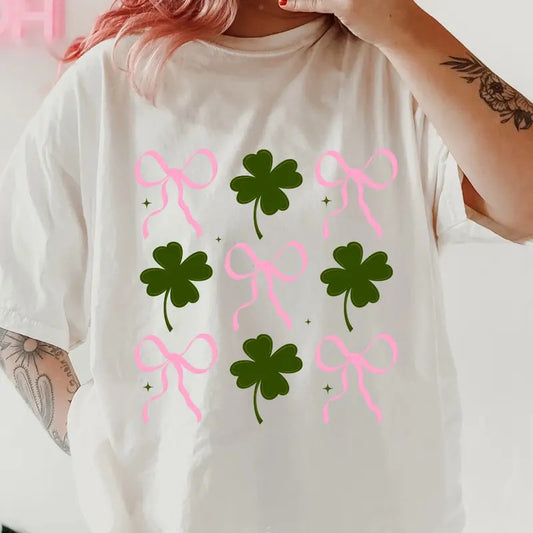 Bows and Clovers Shirt~ Unisex Apparel Relaxed Fit Printed In The USA Clothing Womenswear Casual Comfort Cotton Top Athletic Boho Chic