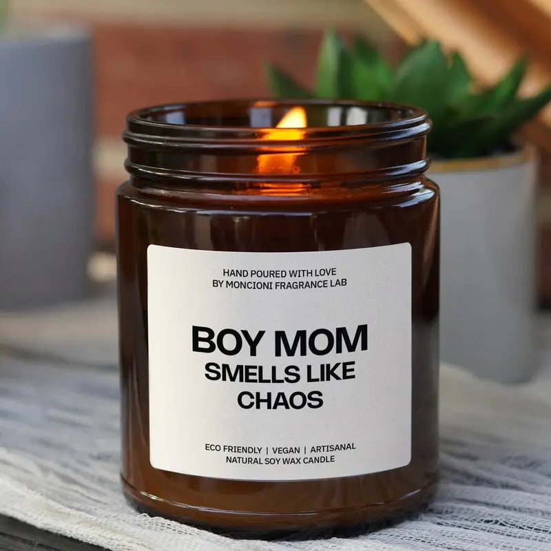Boy Mom Chaos Candle, Funny Mom Life Scent, Unique Gift for Mother, Humorous Parenting, Family Love