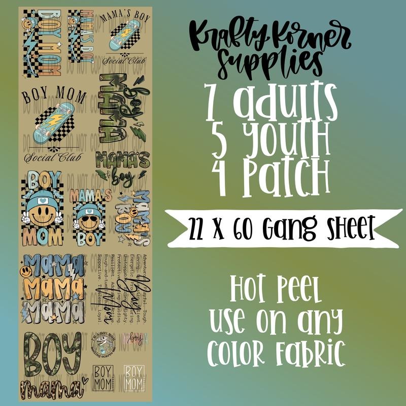 Boy Mom DTF Transfer Gang Sheet, 22 x 60