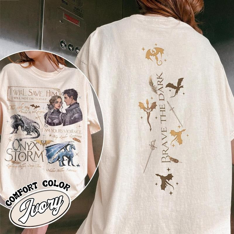 Brave the Dark Onyx Storm Shirt, Onyx Storm Shirt Bookish,Fourth Wing Shirt,Violet Sorrengail Shirt,Xaden Riorson Shirt,Xaden and Violet Fan