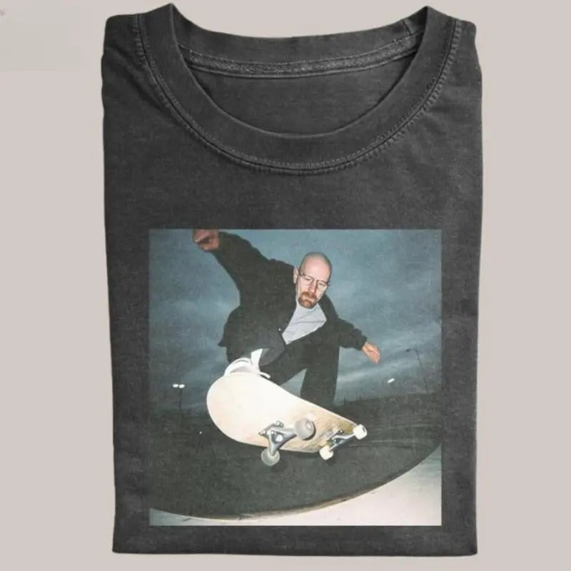 Breaking Bad Vintage Tee, Walter White Skateboarding T-Shirt, Movie Graphic Tee, Unisex Meme Cringe Funny Dumb Shirts, Menswear Womenswear Streetwear