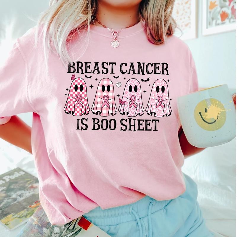 Breast Cancer Awareness Ghost Shirt, We Wear Pink Sweatshirt, Breast Cancer Halloween T-shirt, Pink Ribbon Sweater, Cute Survivor Support Tee