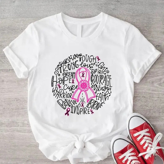 Breast Cancer Awareness Shirt, Pink Ribbon T-Shirt For Woman, Cancer Fighter Gift Tee, Matching Support Team Shirt, Warrior Tee.