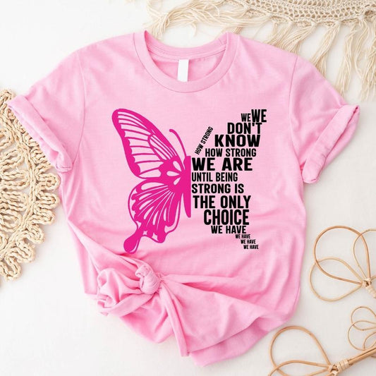Breast Cancer Butterfly T-Shirt, Pink Ribbon Team Shirt, Matching Support Tee, Survivor Shirt, Fight Shirt For Cancer.