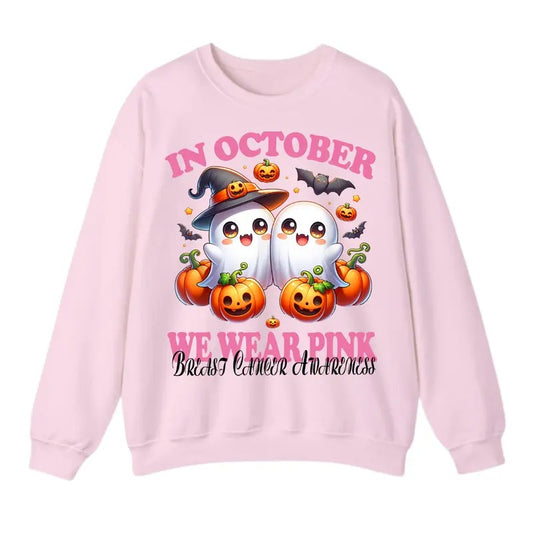 Breast Cancer Shirts Women Halloween In October We Wear Pink Ghost Sweatshirt, For Women,Trendy Sweatshirt