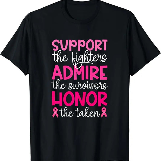 Breast Cancer Support Admire Honor Breast Cancer Awareness T-Shirt | Unisex Cotton Tee, Short Sleeve, Size S-5XL
