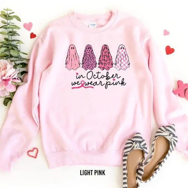 Breast Cancer Support Squad Shirt, Breast Cancer Shirt, In October We Wear Pink Ghosts, Breast Cancer Awareness...