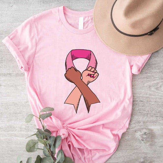 Breast Cancer T-Shirt, Pink Ribbon Hand Shirt, Family Support Gift Tee, Cancer Fighter Tee, Cancer Warrior