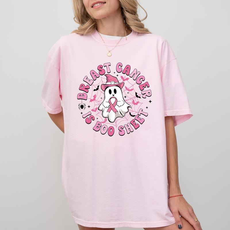 Breast Cancer is Boo Sheet Shirt Comfort Colors, Breast Cancer Awareness shirt, Cute Pink Coquette Bow Tees, Pink Cancer...