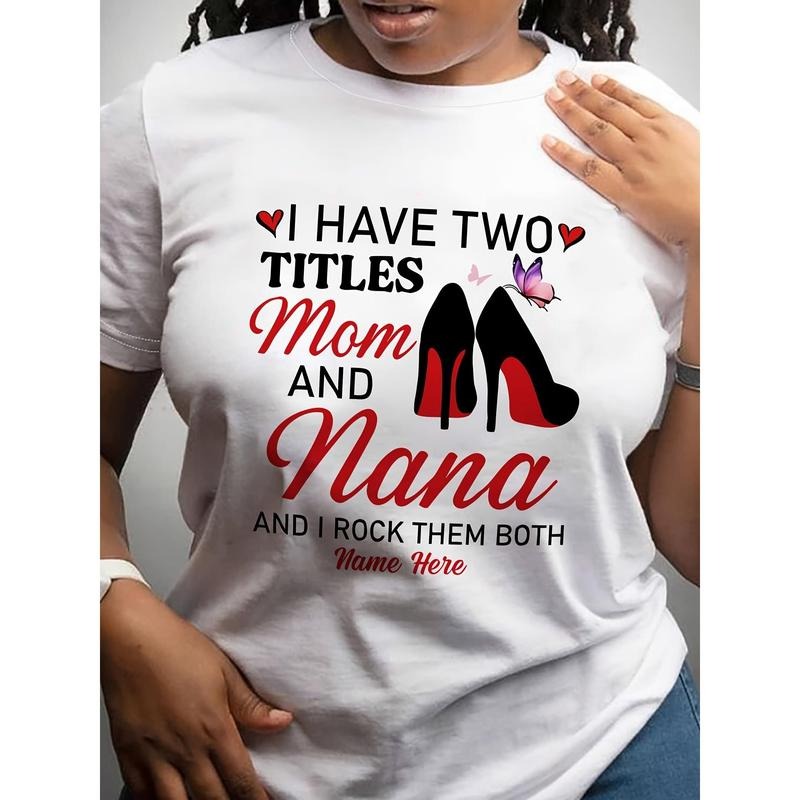 Breathable Polyester Casual Crew Neck - Women'WB shield "Mom & Nana" Letter Print T-Shirt
