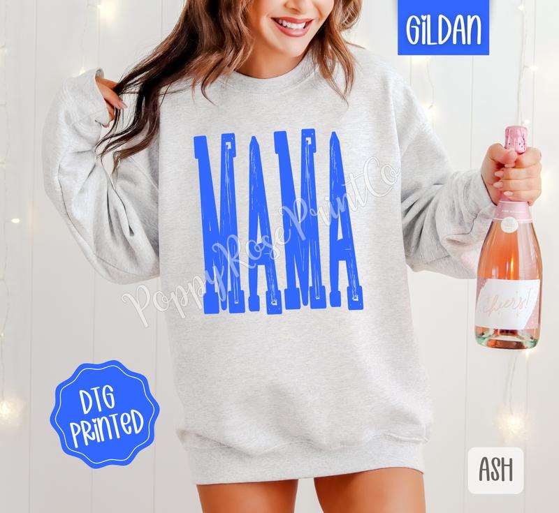 Bright Blue Mama Sweatshirt, Cute Mom Sweater, Trendy Crewneck, Mother's Day, Gift for Her T-Shirts, Hoodie | DripVista.com