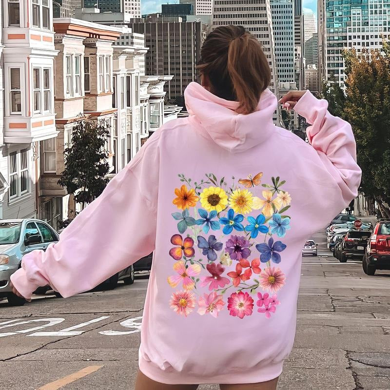 Bright Pressed Flowers Hoodie T-Shirts, Sweatshirt | DripVista.com