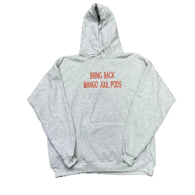 Bring Back Mango Juul Pods Custom Embroidered Ash Gray Hoodie with Orange Lettering T-Shirts, Sweatshirt | DripVista.com