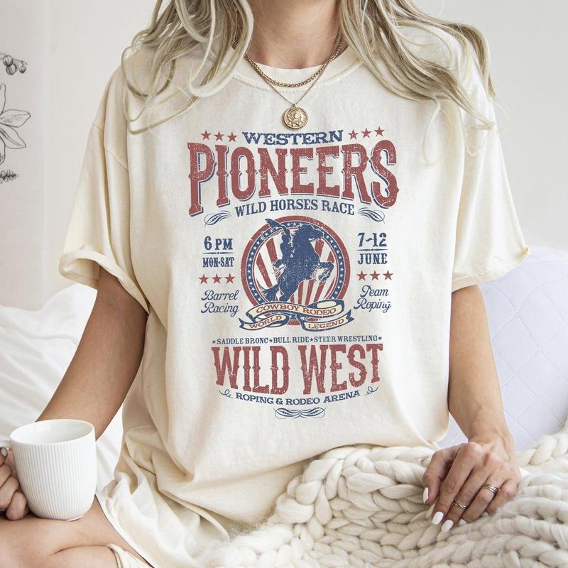 Bronco Riding, Wild Horse Race, Cowboy, Cowgirl, Tshirt, Women's Crew Neck, Crewneck Hoodie, Sweatshirt | DripVista.com