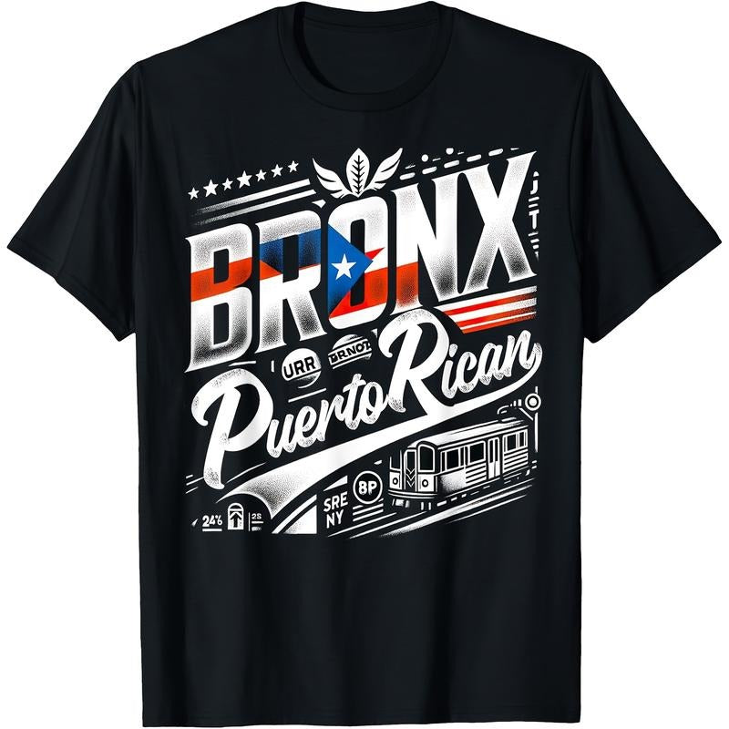 [Bronx Puerto Rican Pride Tee] 100% Cotton Bronx Puerto Rican Pride T-Shirt - Soft, Breathable, Cartoon Print Tee for Men - Machine Washable, Crew Neck, Short Sleeve Made in USA