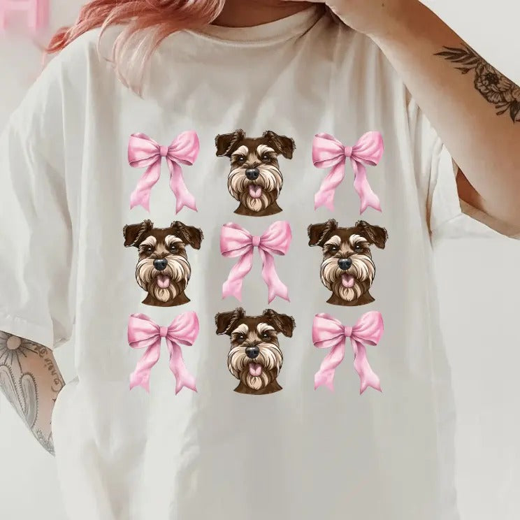 Brown Schnauzer with bows Shirt~ Unisex Apparel Relaxed Fit Printed In The USA Clothing Womenswear Casual Comfort Cotton...