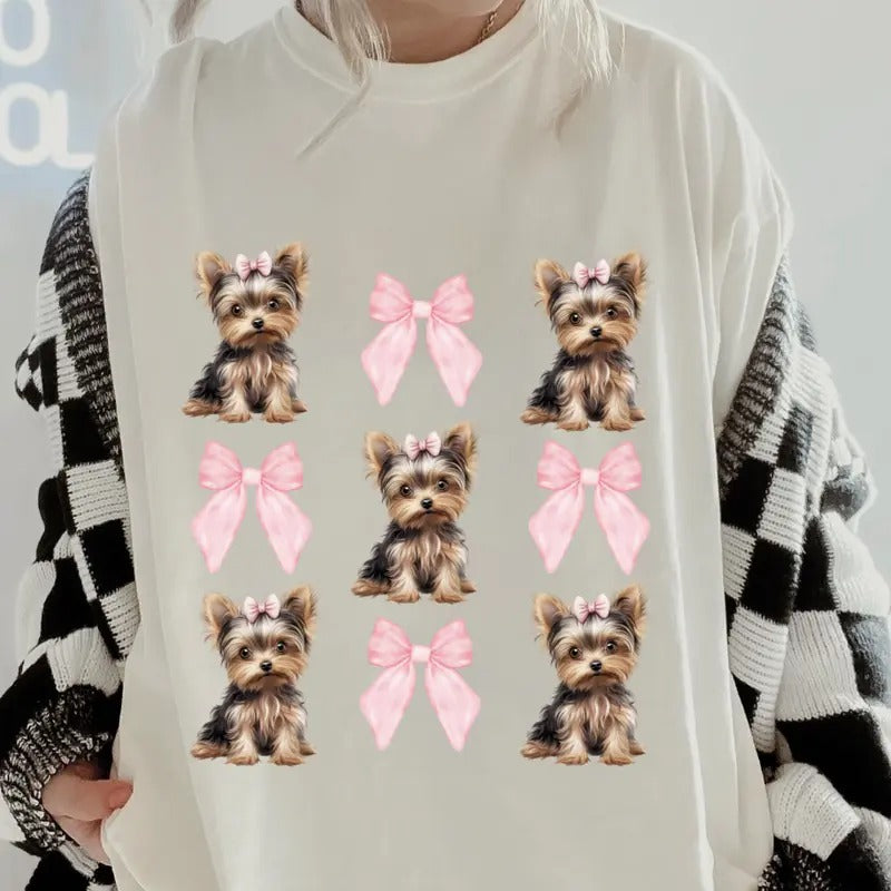 Brown Yorlie with bows Shirt ~ Unisex Apparel Relaxed Fit Printed In The USA Clothing Womenswear Casual Comfort Cotton Top Athletic Boho Chicbrown chihuahua