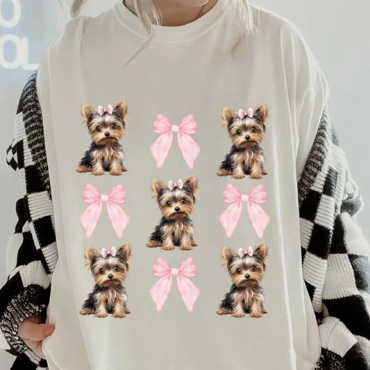 Brown Yorlie with bows Shirt ~ Unisex Apparel Relaxed Fit Printed In The USA Clothing Womenswear Casual Comfort Cotton Top Athletic Boho Chicbrown chihuahua