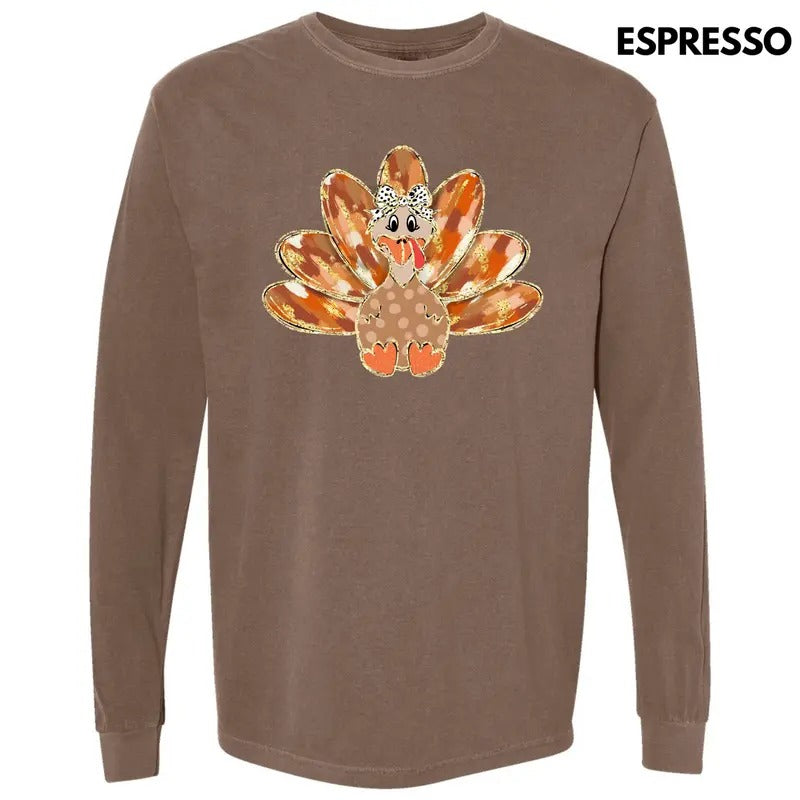 Brushstroke Autumn Turkey Long Sleeve Comfort Colors T-Shirt 'NLB'