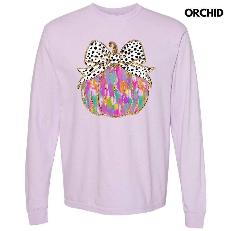 Brushstroke Colorful Pumpkin Long Sleeve Comfort Colors T-Shirt 'NLB' Hoodie, Sweatshirt | DripVista.com