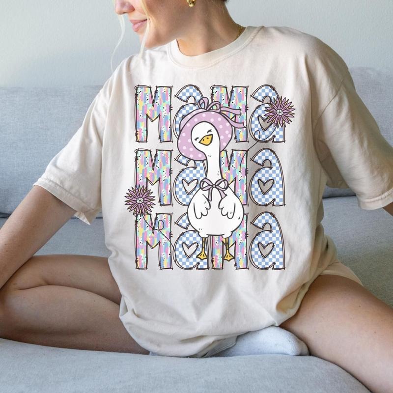 Brushstroke Mama Goose Shirt, Trendy Floral Mama Goose T-Shirt, Mother's Day Shirt, Retro Checkered Mama Tee, Silly Goose...
