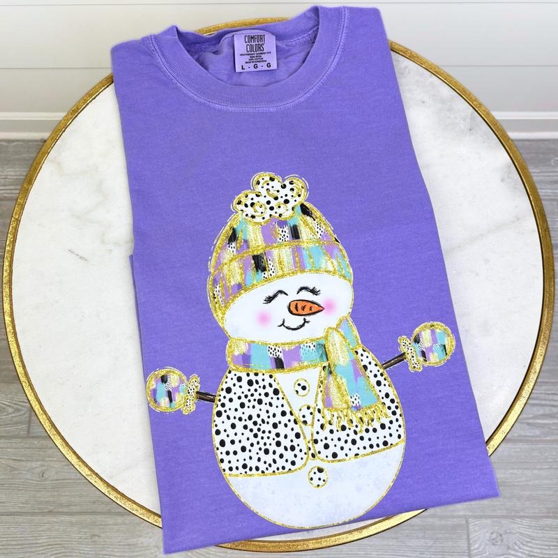 Brushstroke Snowman Purple Comfort Colors T-Shirt Hoodie, Sweatshirt | DripVista.com