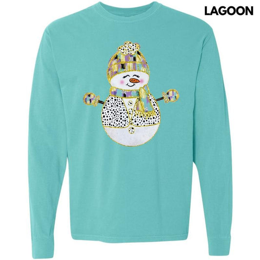 Brushstroke Snowman Purple Long Sleeve Comfort Colors T-Shirt 'NLB'