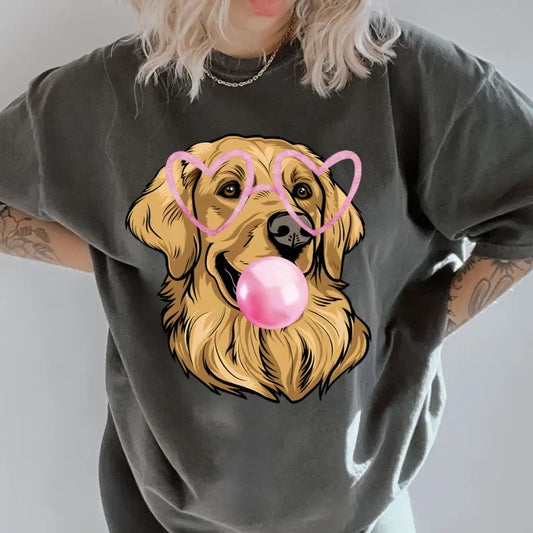 Bubblegum Golden Retriever Shirt ~ Unisex Apparel Relaxed Fit Printed In The USA Clothing Womenswear Casual Comfort Cotton Top Athletic Boho Chic