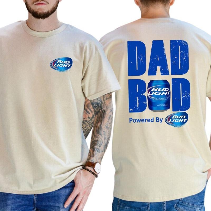 Bud Light Dad Bod Powered By Bud Light 2 Sided T-shirt Men's Beer Drinking Tees Funny Drink Top For Daddy Soft Cotton...