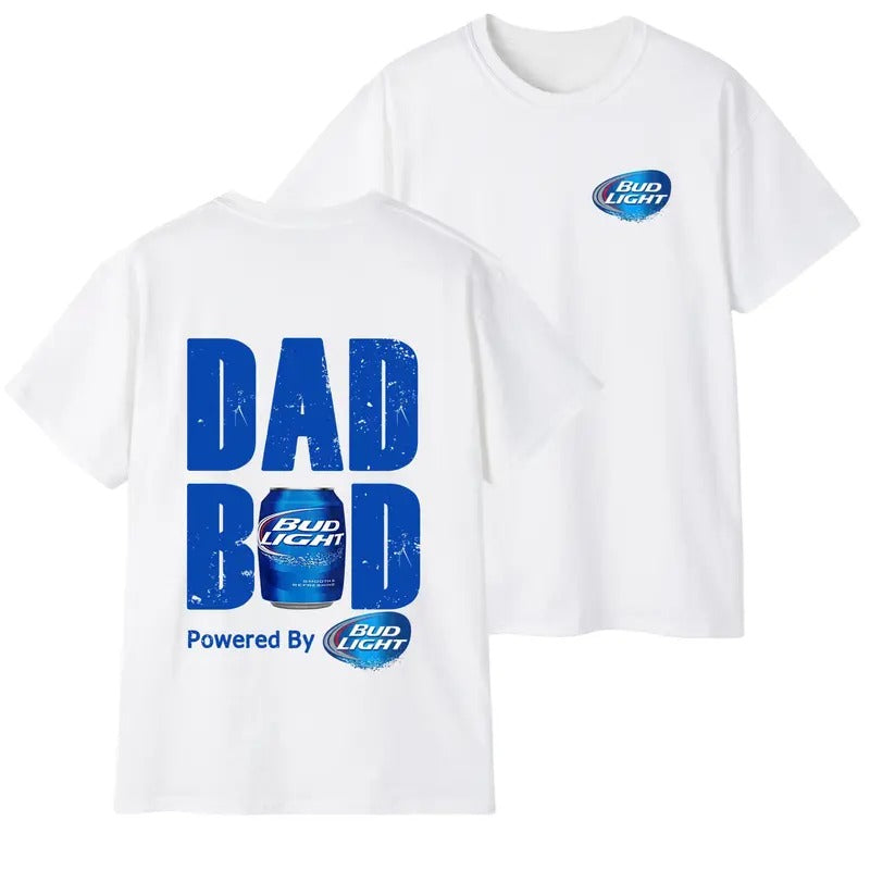 Bud Light Dad Bod Powered By Bud Light 2-Sided T-shirt for Men, Men's Beer Drinking Tees, Funny Drink Top for Daddy, Soft...