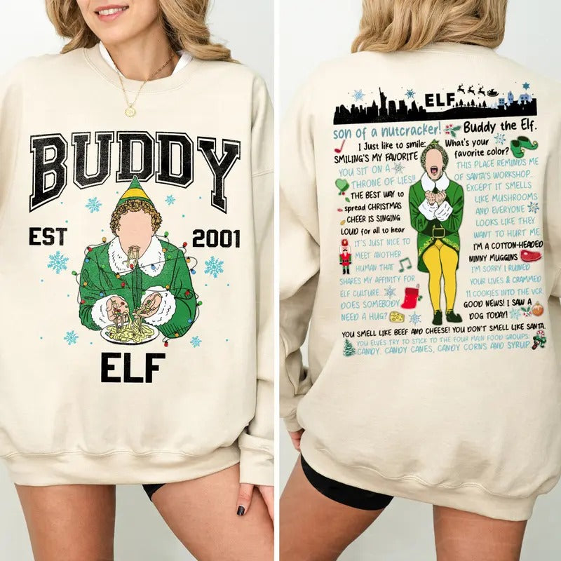 Buddy Elf Christmas Sweatshirt, 90s Movie Christmas Shirt, Elf Movie Xmas Sweater, Christmas Gifts