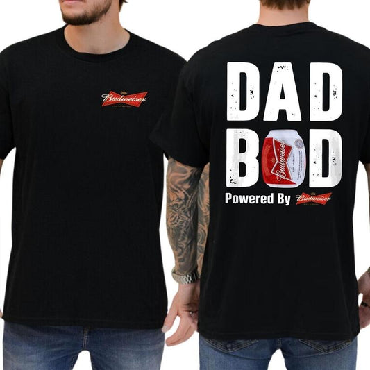 Budweiser Dad Bod Powered by Budweiser T-Shirt - Unisex Relaxed Fit Beer Graphic Tee for Men - Ideal Father's Day Gift - Funny Summer Drinks Shirt, Casual Cotton Top, Streetwear, Everyday Wear, Trendy Clothing