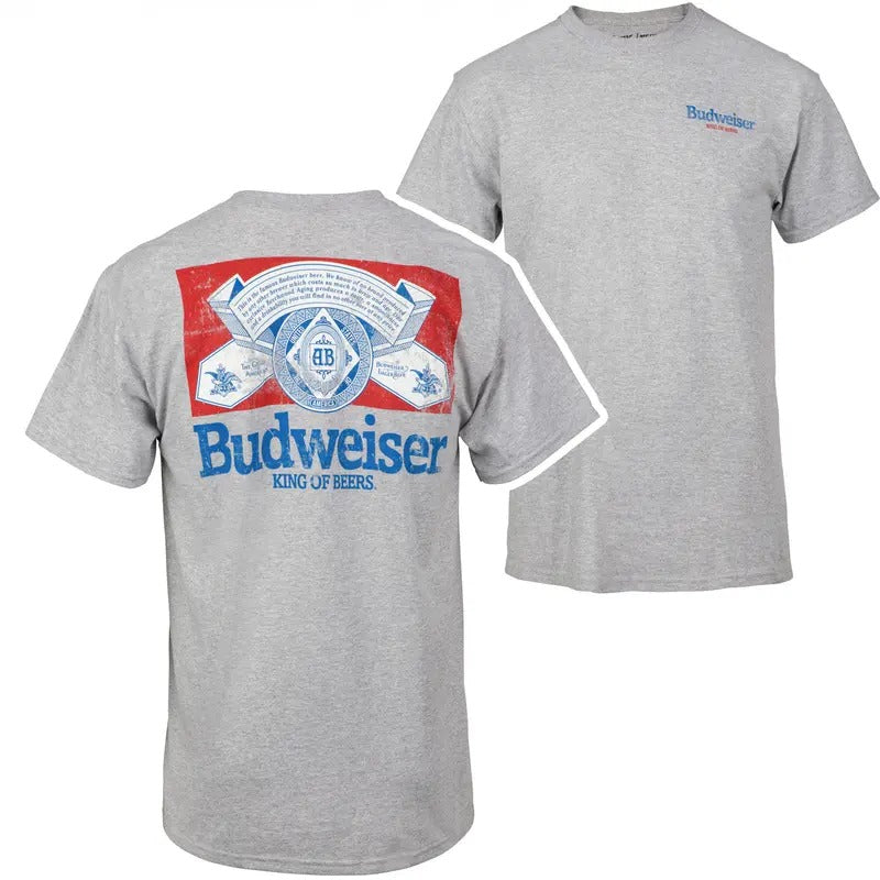 Budweiser Distressed Logo Front and Back Print T-Shirt