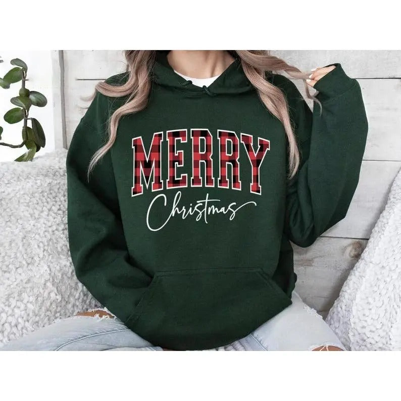 Buffalo Plaid Sweater, Merry Christmas Sweatshirt, Christmas Family crewneck, Xmas Gift Idea, Woman Xmas Shirt, Cute...