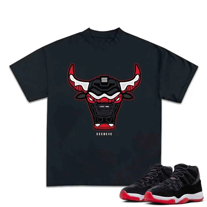 Bull Bred Velvet Match 11s Bred Velvet Sneakers Outfits, Embrace Streetwear with Graphic Tee Cotton T-shirt, Y2K, Hip...