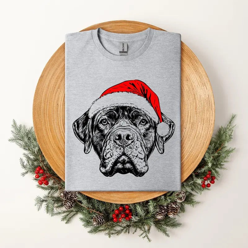 Bull Mastiff, Santa, Dog, Christmas, Dog Lover, Pet T-Shirt, Soft Style Tee, Women's Graphic Tshirt Hoodie, Sweatshirt