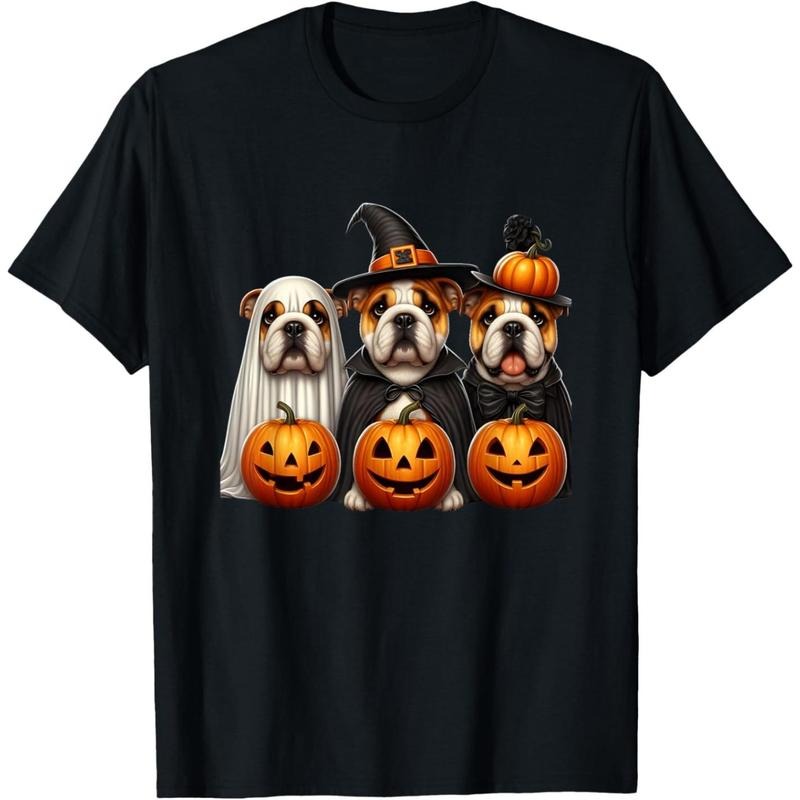 Bulldog Ghost Halloween Dog Lovers T-Shirt . made in usa