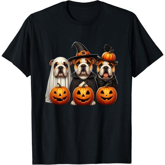 Bulldog Ghost Halloween Dog Lovers T-Shirt . made in usa