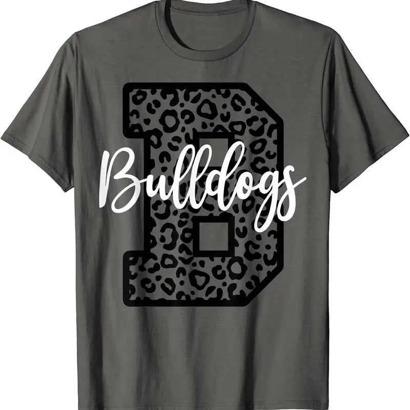 Bulldogs School Spirit Mascot Leopard Cheer Fan Game Day T-Shirt