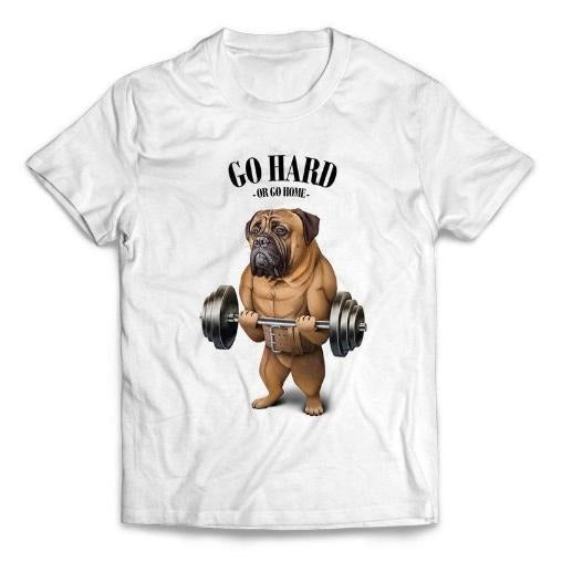 Bullmastiff Dog Weightlifting in Fitness Gym - Short-Sleeve Unisex T-Shirt Made in USA Hoodie, Sweatshirt | DripVista.com