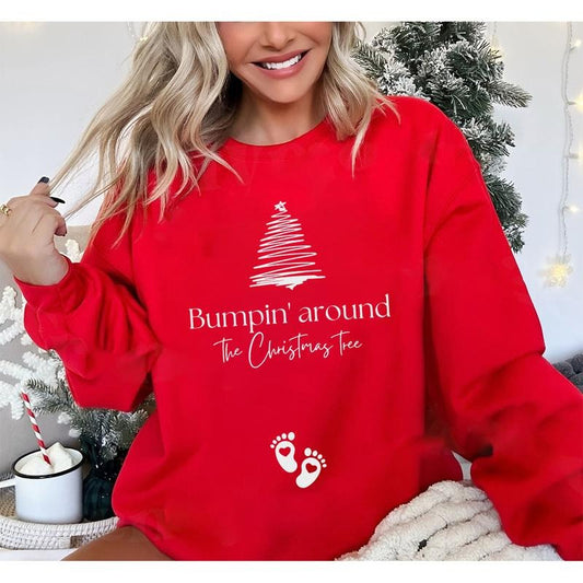 Bumpin Around the Christmas Tree Sweatshirt, Pregnancy Christmas Sweatshirt, Pregnancy Announcement Sweatshirt, Xmas Baby Sweatshirt, Christmas Maternity Sweatshirt, Funny Pregnancy Sweatshirt
