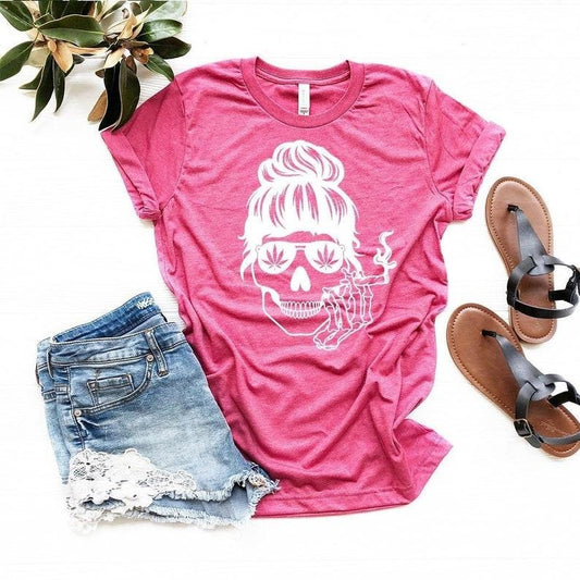 Bun Hair Skull Smoking Shirt, Weed Shirt for women, Smoking Skull, Funny Weed T Shirt, Funny Pothead Shirt,Cannabis Shirt,Marijuana Shirt