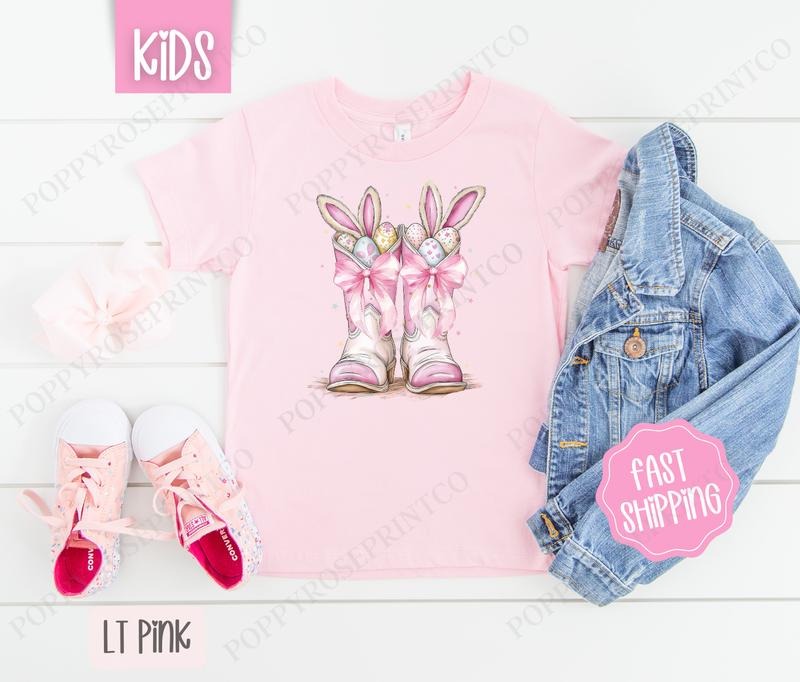 Bunny Boots Kids Shirt - Easter Children's Tshirt - Cute Youth Tee Gildan