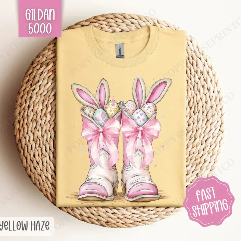 Bunny Boots Shirt Gildan, Cute Easter Tee, Trendy Bunny Women's Tshirt Plus Sizes, Gift for Her