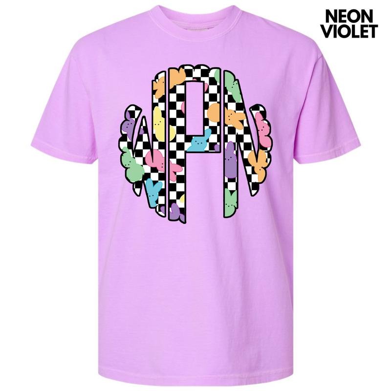 Bunny Checkered Monogram Comfort Colors T-Shirt 'NLB' Hoodie, Sweatshirt | DripVista.com