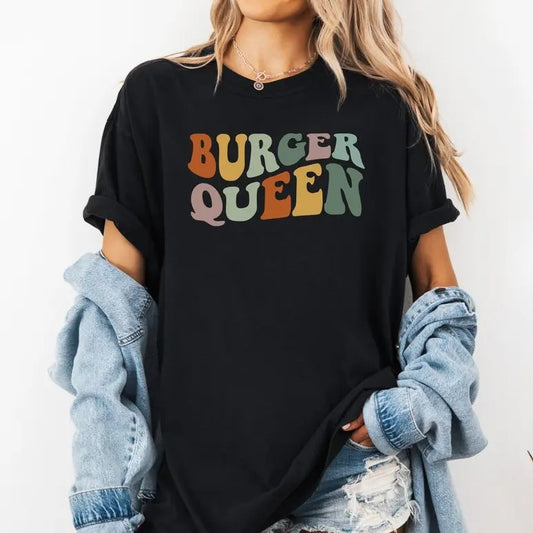 Burger Queen Comfort Colors T-Shirt, Cheeseburger Shirt, Burger Lover T-Shirt, Hamburger Athletic Casual Cotton Summer Top Womenswear Comfortable