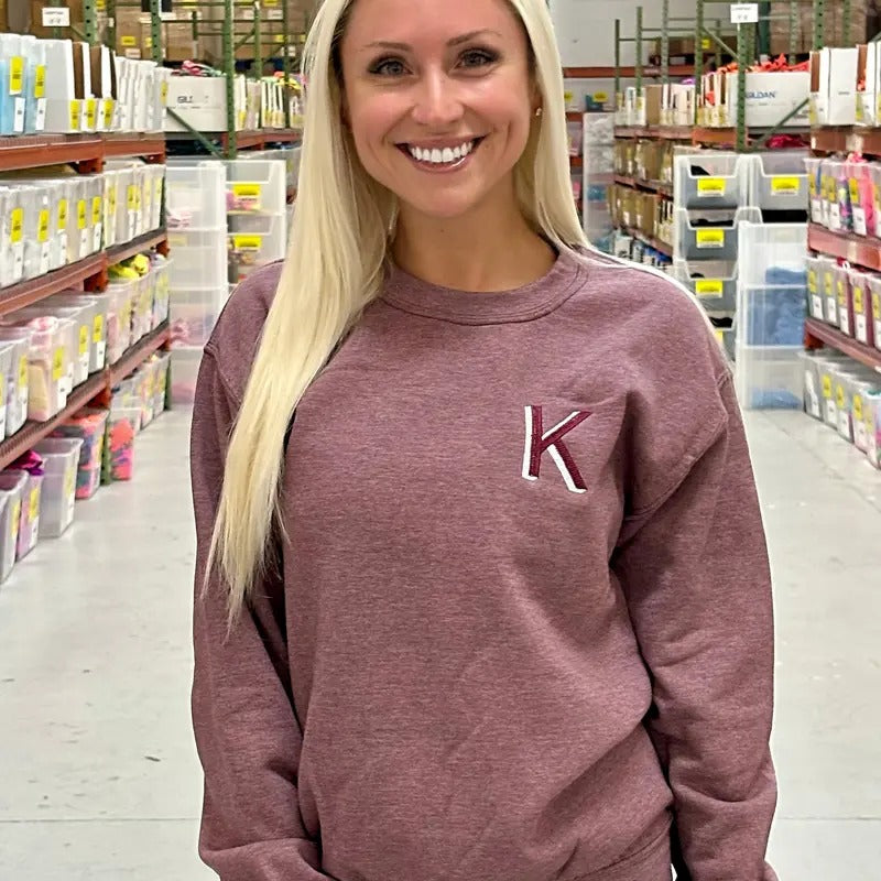 Burgundy Embroidered Initial Sweatshirt (S-XL) T-Shirts, Hoodie | DripVista.com