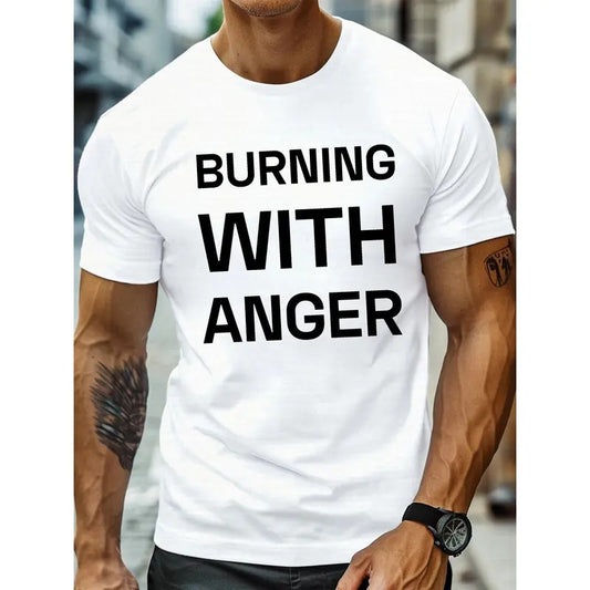 Burning with Anger" Men's Casual T-Shirt - Crew Neck, Short Sleeve, Lightweight & Comfy Cotton Top for Summer Made in USA