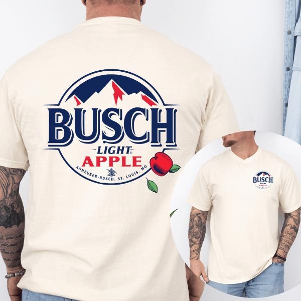 Busch Light Apple 2 Sides TShirt, Vintage Mountain & Fruit Graphic Tee, Cotton Shirt for Beer Lovers, Refreshing Fall-Inspired Apparel, Gift for Busch Fans