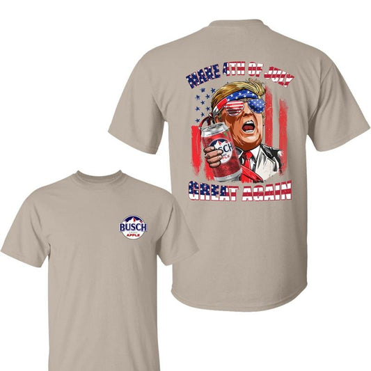 Busch Light Apple Make 4th Of July America Great Again Shirt, Busch Light Apple Beer With Trump Independence Day Casual Cotton Top,  Menswear